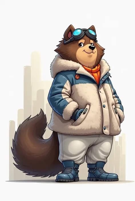 c4tt4stic, Cartoon bear breed Border Collie in a furry jacket, white leather pants, headphones and work boots