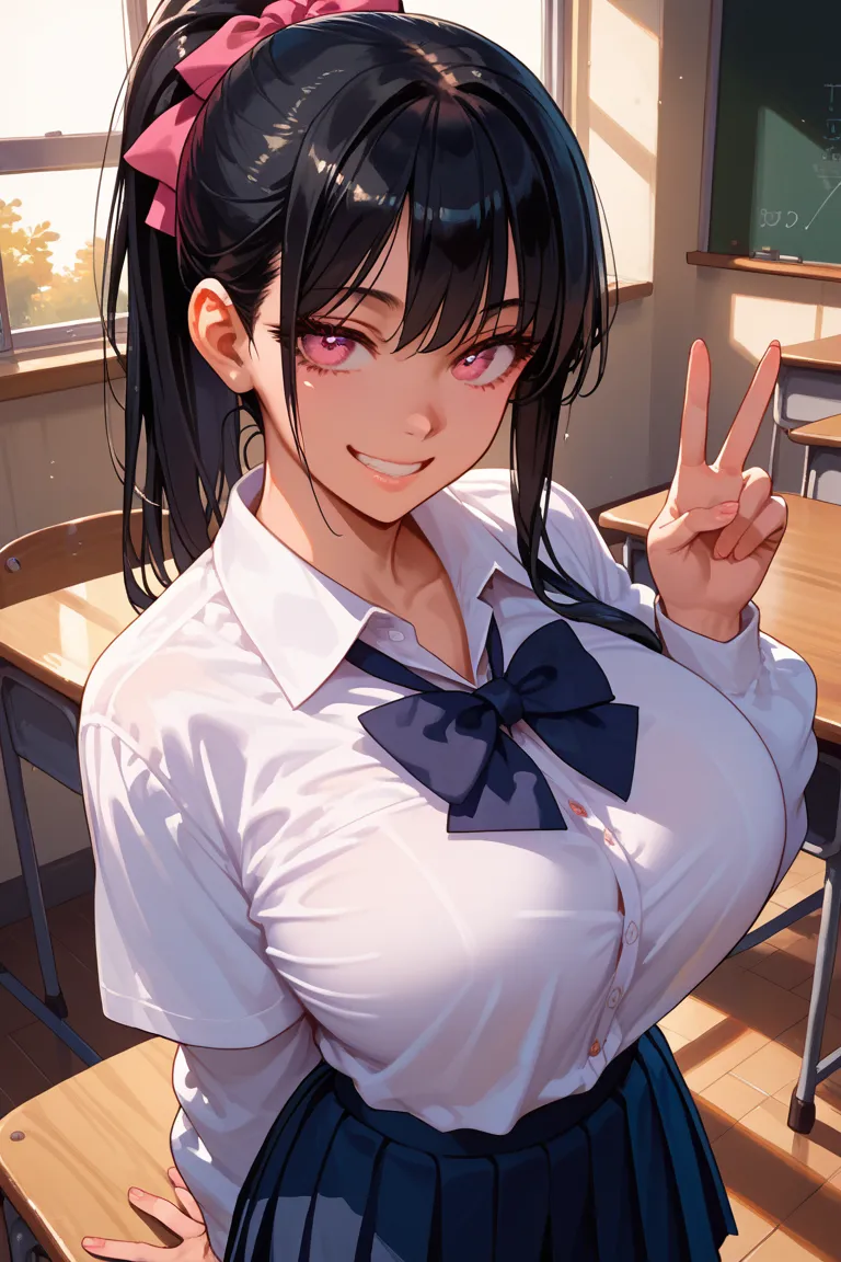 score_9, score_8_up, score_7_up, score_6_up, score_5_up, score_4_up, warm lighting, detailed eyes, high school uniform, ponytail...