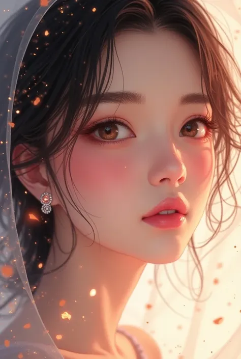 Create an illustration of an ethereal, world-renowned beauty—an anime-inspired ultra-beautiful girl whose elegance and charm are so captivating, they seem almost otherworldly. Her features embody an idealized fusion of all beauty, with a flawless, radiant ...