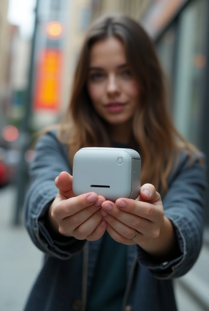 A girl portable printer on hand