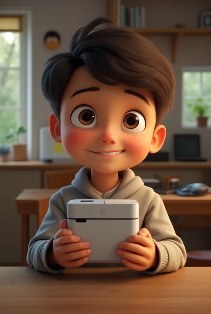 A boy portable printer on hand