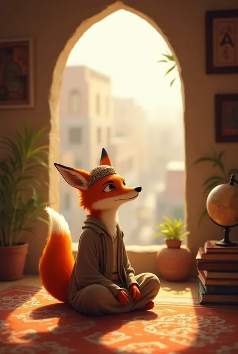 Amir, a Muslim fox, was bored in his house and fantasized about where to go 