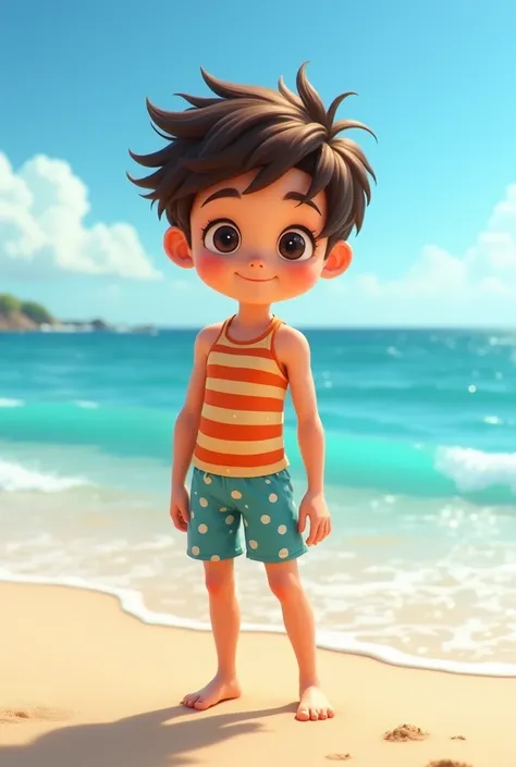 A boy in a cute swimsuit