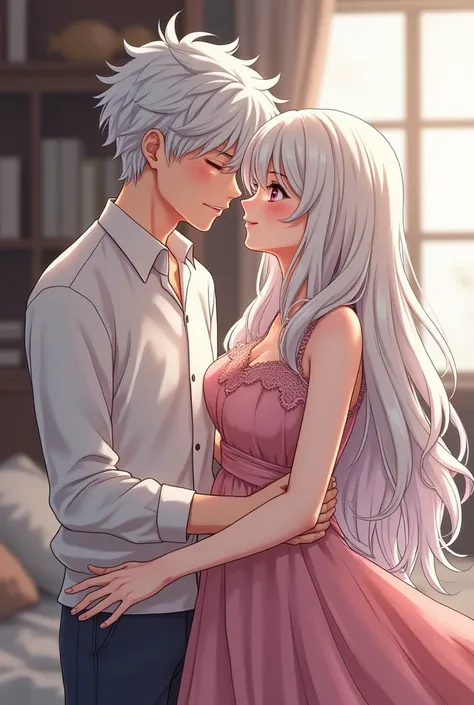 High schooler young handsome white haired boy having sex with high schooler young beautiful long white haired girl anime sex clothes off dick in ass getting married 