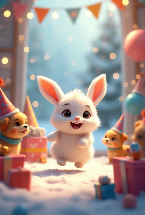 Happy birthday theme with Snowball rabbit for pets


