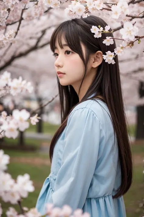 cherry blossoms　 girl　profile
