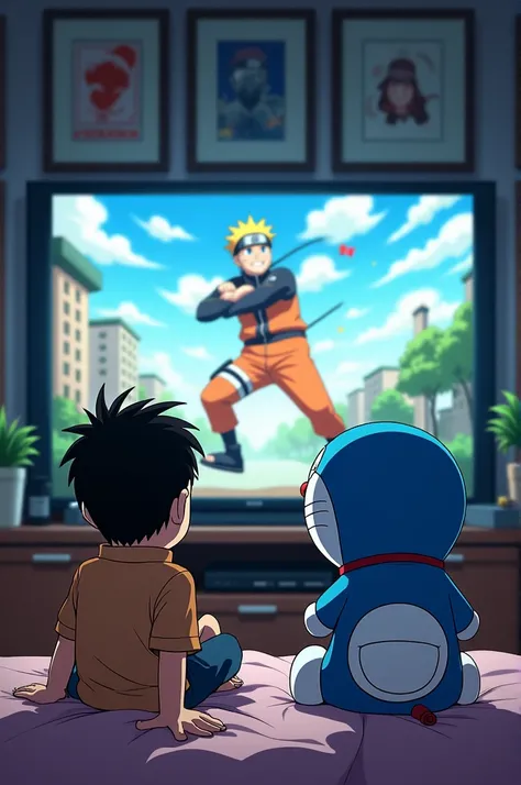 Nobita and doreamon watching naruto