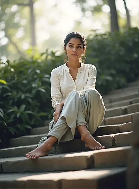 ultrarealistic hires close up photo of a 30-year-old sai pallavi woman, outdoors, realistic skin texture, looking looking at camera, (Pants_kurta:1.2), beautiful bokeh background 