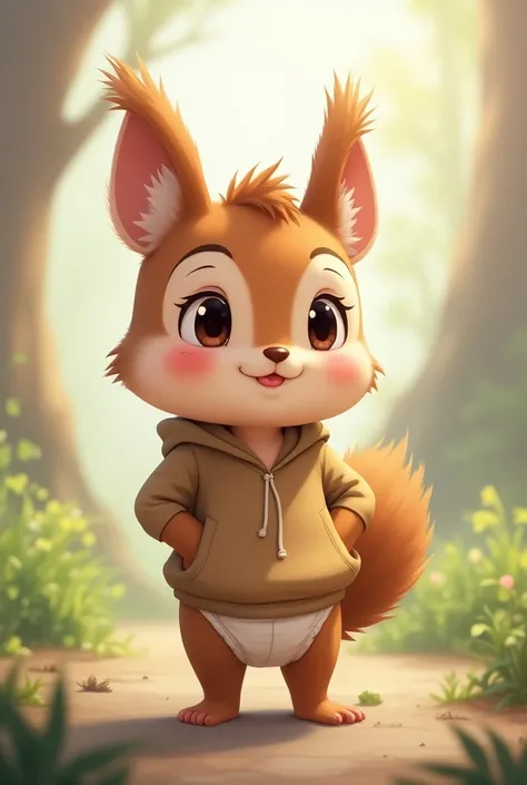 Anime Boy Hoodie Brown Ears Brown Eye Squirrel Wearing Diaper 