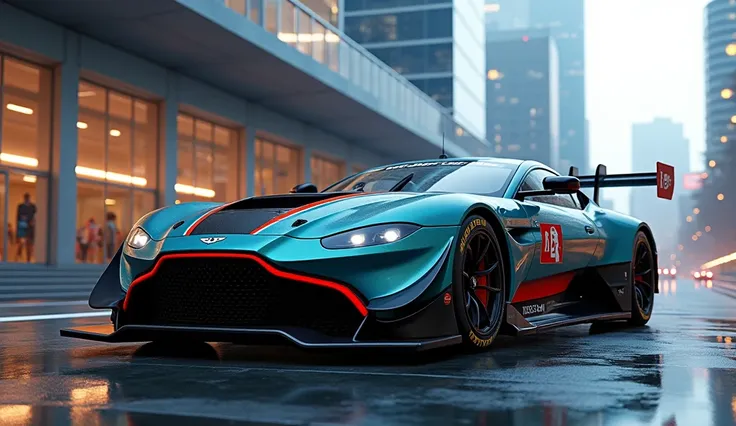 The image shows a 2024 Aston Martin Vantage GT3 supercar 