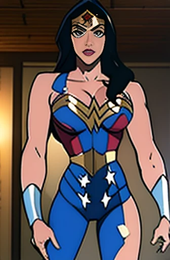 (High-definition CG), ( Best Quality ), (Overall view)  With a cool and handsome face    ,  Beauty, 18 years old,     toned and muscular   ,   With a cool and handsome face    で, SharpEye,    Wonder Woman costume 