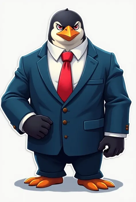 Penguin with his animated muscles for Free Fire clan looking directly in blue and white 
Of medium height and with a thin abdomen and with an ak47 
 Let him look straight ahead and let that image be skinny but animated in shape for a logo of a game like th...