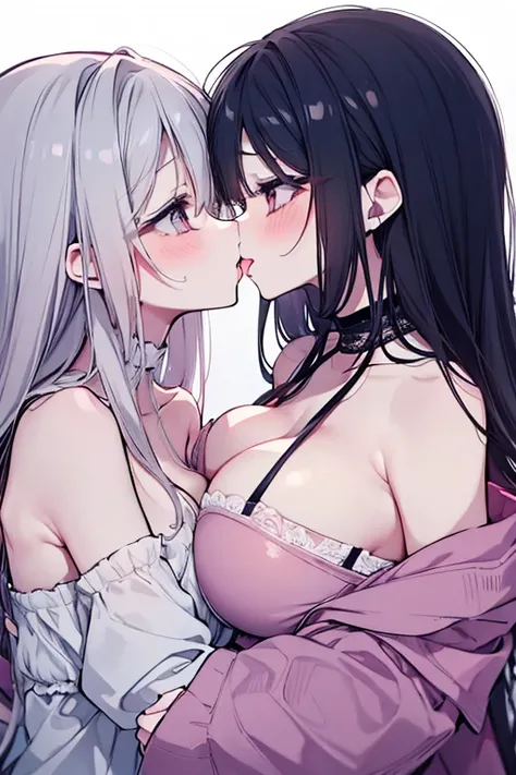  2 girls、 mature、Ample breasts、 long lashes、Beauty、Embrace each other、Kiss、Kissing Scene、 beautiful face、profile、美しいprofile、Tongue entangled、Put your tongue in your mouth、Doting、Undress、Alluring、 blush cheeks、 touches the chest、Massage the breasts、