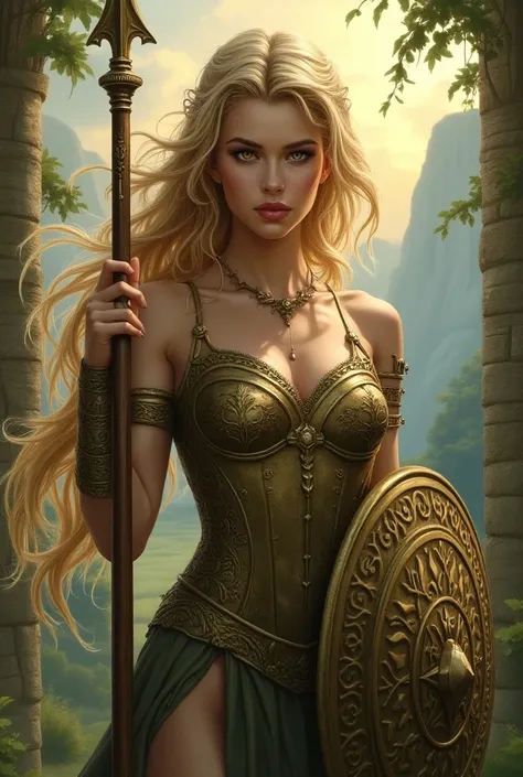 Portrait of Freya (Norse) - Goddess of love, fertility, and beauty. Spear and shield