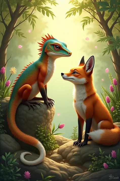 A lizard and fox in one picture 