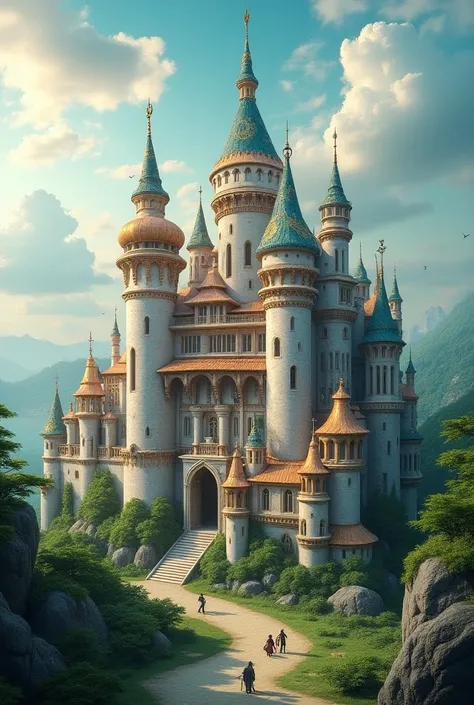 A kingdom with tall royal buildings ,  modern and consisting of 10 buildings with unique architectural designs like in fairyland