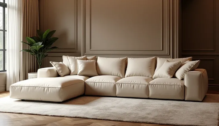  The luxury of a large beige sofa