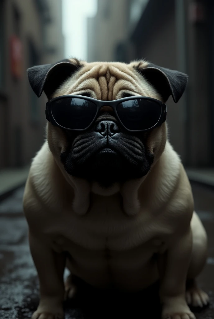 Mafia  pug with black goggles
