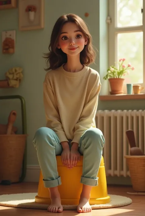 Woman sitting on a baby potty