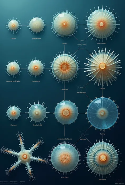 Echinoderm embryonic development step by step until its birth 
