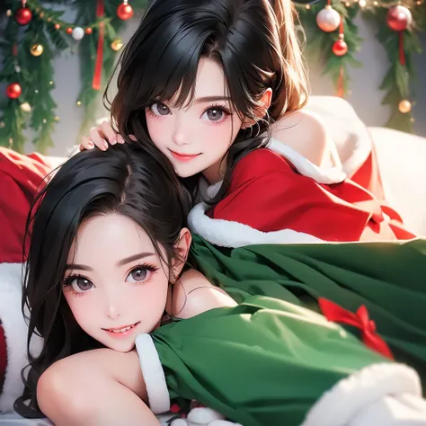 セクシーChristmasコスプレ、smile、room、8k、Delicate face、Detailed face、Christmas、Black Hair、whole body、