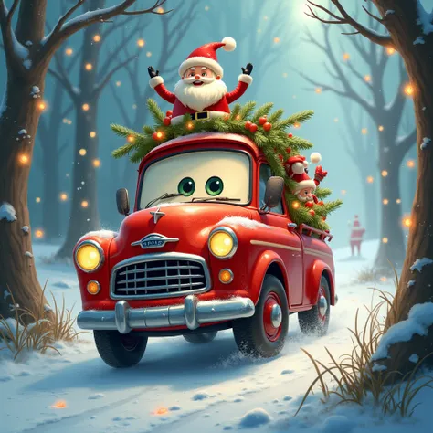  A Christmas themed car ,  can travel through different series, pictorial soft strokes 