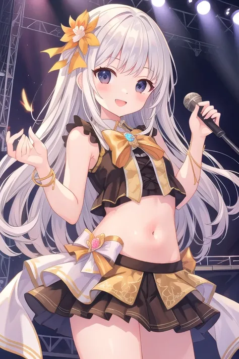 masterpiece, amazing quality, best quality, detailed, absurdres, illustration, game_cg, intricate, an extremely delicate and beautiful,
1 girl, cute, perfect anatomy, black eyes, detailed eye, pettier,
white  hair, long hair, straight hair
White Idol outfi...