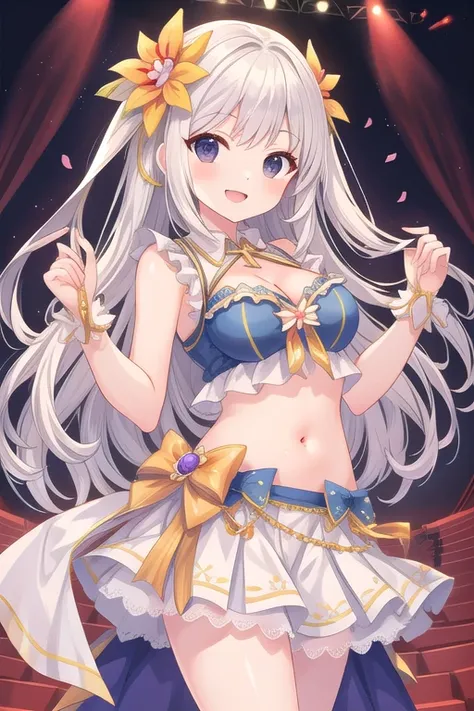 masterpiece, amazing quality, best quality, detailed, absurdres, illustration, game_cg, intricate, an extremely delicate and beautiful,
1 girl, cute, perfect anatomy, black eyes, detailed eye, pettier,
white  hair, long hair, straight hair
White Idol outfi...