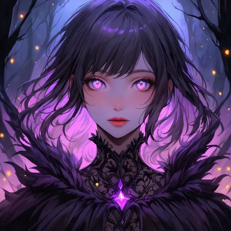 a cute woman in a dark dark forest, no moon, few stars, the darkness is broken and lit only by the light of fire flies, beautiful detailed eyes, beautiful detailed lips, extremely detailed eyes and face, long eyelashes, fantasy, magical, ethereal, glowing ...