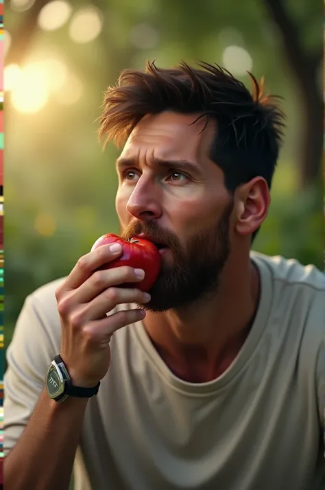 Leo Messi eats an apple