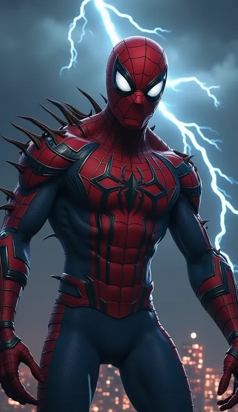 .""Design a hybrid version where features of Spider-Man and a modern house are seamlessly combined into a single monstrous entity. The figure should have Spider-Mans upper body with the classic red and blue suit, but with elements of the modern house integ...