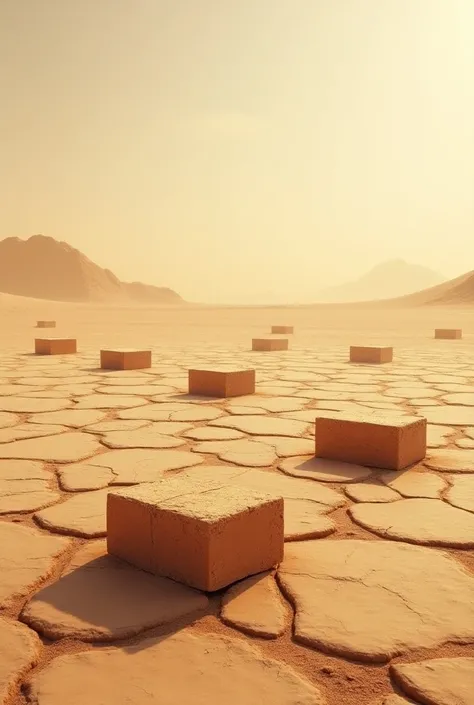 a desert ground which has singular small bricks stuck in the ground