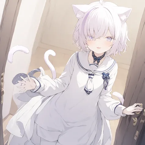 nekomata
high resolution
solos
beautiful young man
neutral
cute
white
white hair
gray hair
pure white hair
long clothes
sarecace...