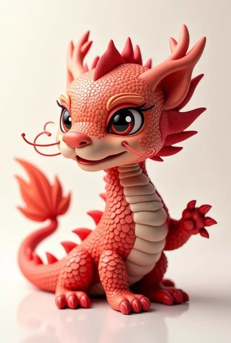 make a beautiful volumetric 3D icon on a white background in the form of a Chinese little dragon in burgundy red color in a Chinese theme