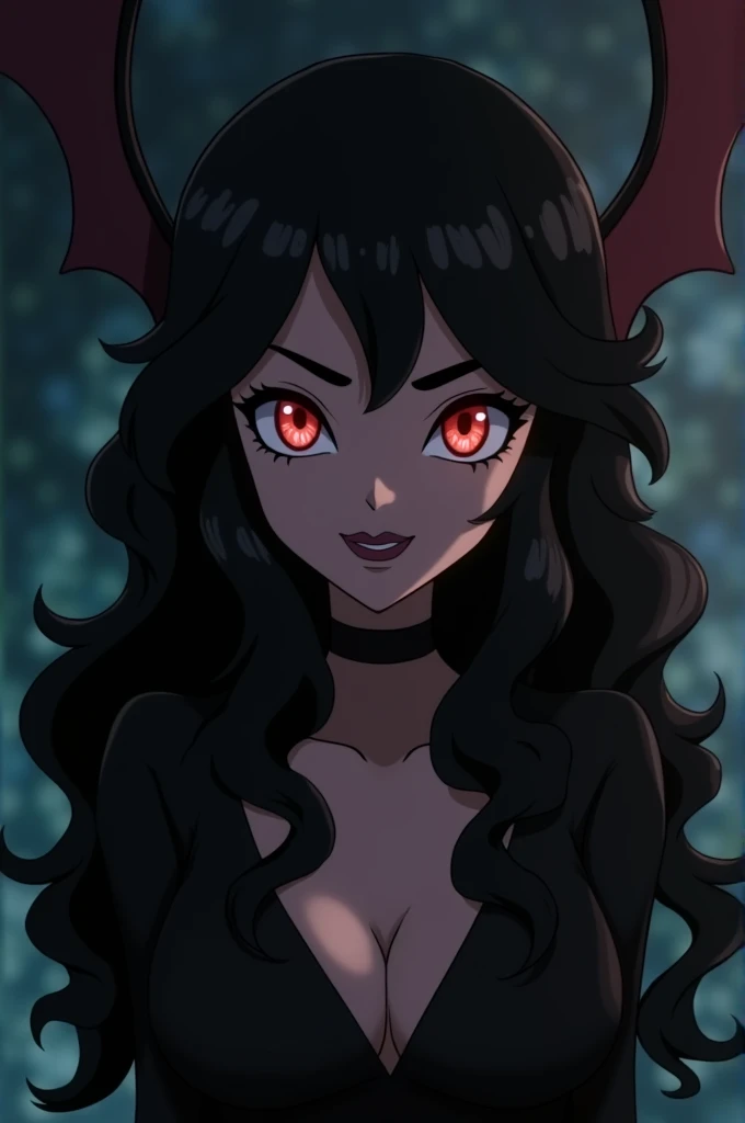 Hazbin hotel Screencap, bat female, long curly black hair