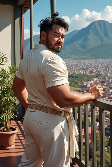 Xógum, asian male daddy, handsome face, epic composition, master piece, corte real era xógum, intricate details, (((big chest))), (((big nipples))), (((hairy chest))), sexy and horny expression, (naughty smile), right anatomy, ancient asian fabrics, ((chub...