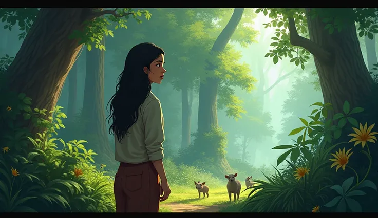 Shama watches in distress as the forest and its creatures are in danger