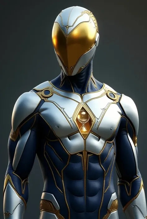   Base Color :  Silver and dark blue with details in gold .


 Tempus is a man with a sturdy build ,  with an imposing presence that seems to project a mixture of calm and control . His tight silver suit ,  without layer ,  reflects a subtle light ,  givin...