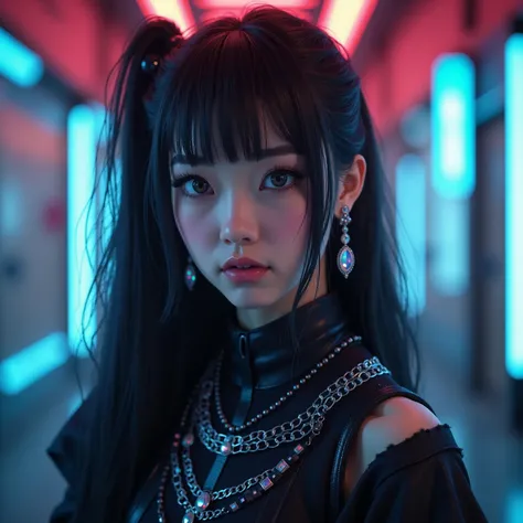 The most beautiful eurasian fifteen years old futuristic cyberpunk samurai goddess. Very complex and futuristic clothing and jewels. Background is a futuristic neon Tokyo.Résolution Haute, Cheveux Longs, Bijoux, De Bas En Haut, Précis, Qualité Meilleure, h...