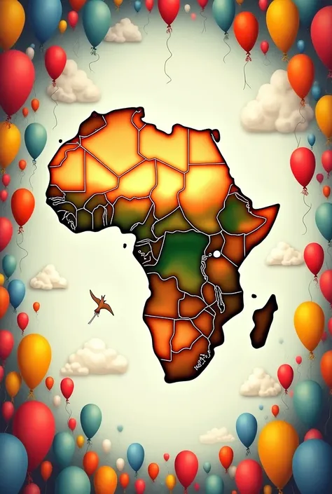 Generate an African map background with bollons round it 