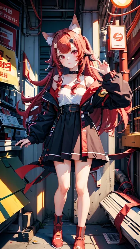 (masterpiece, high quality,  is the best quality,  Official Art , Aesthetic:1.2), 1 Girl, Red Hair, Cat ears, (Glitch Art), (Digital Distortion), pixelated fragments, Data corruption,Colored Noise, Visual confusion,Contemporary Aesthetics