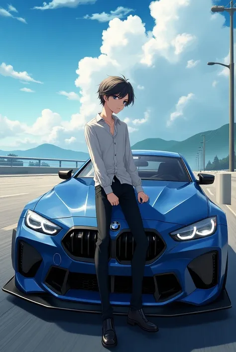 Anime Beautiful boy and BMW M3 GTR WALLPAPER for pc 1360 760 size
