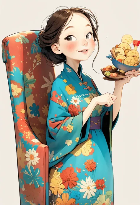 (masterpiece,  is the best quality:1.2), Watercolor， cartoon character design 。Long gown，portrait，interesting，interesting， clear lines ，Granny，Kind face，Smile，Holding cookies in hand ， handing out cookies to children， children are happy ， cheerfully left e...