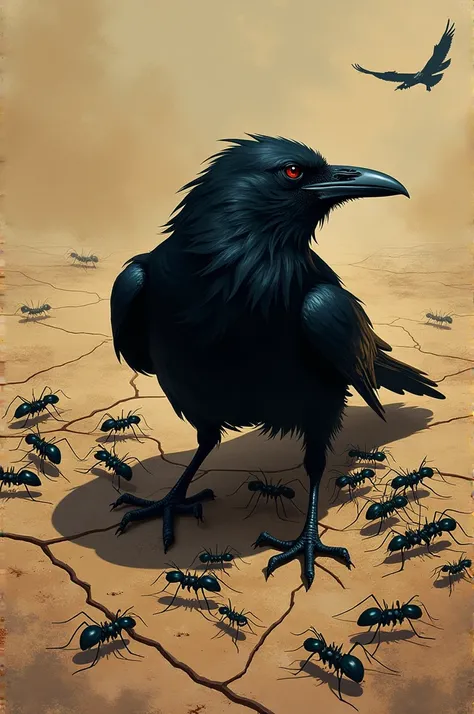 The crow was caught by the ants
