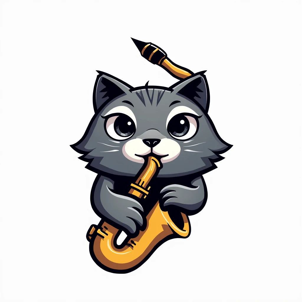 logo. Head of otocolobus manul. the saxophone . white background.