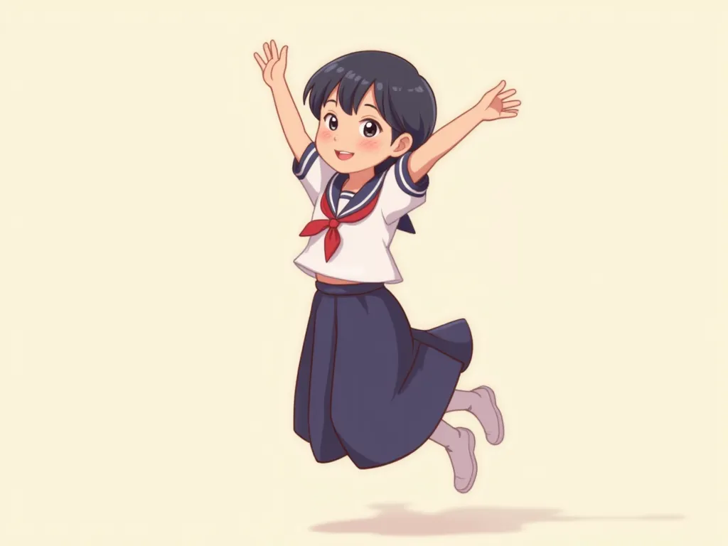 japanese、cute、woman、 short hair、smile、 sailor suit、 tank top 、 long skirt、jump