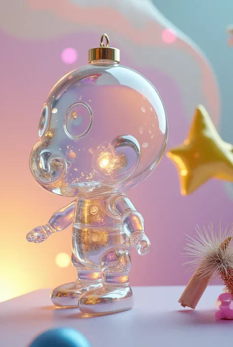 fantasy.  Mint yellow ,  dusty pink ...  Milky red ,  ash blue ,  milky purple . Futurism.✨✨✨
 big Christmas tree toy, glass .  on branches close-up . Surrealist style. Minimalism