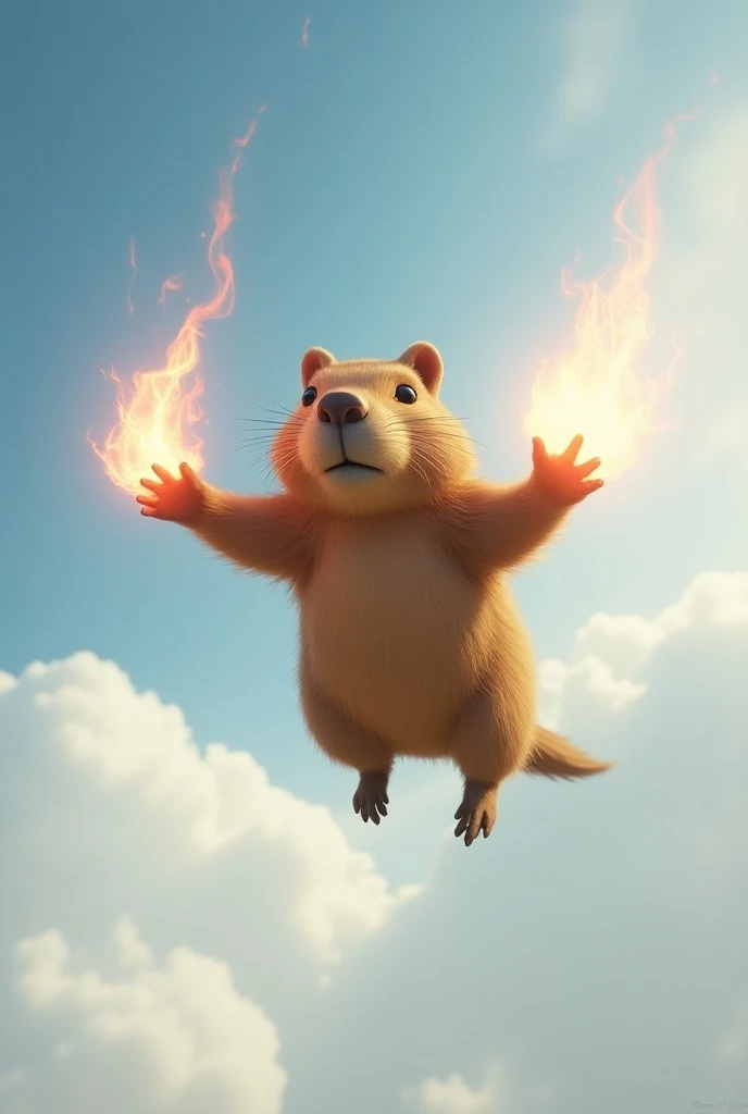 A marmot that flies through the sky with beams out of both hands