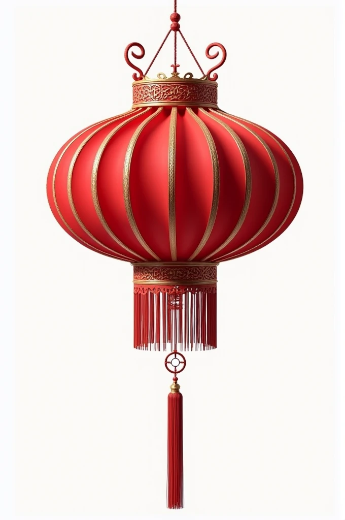 create a beautiful 3D volumetric detailed Chinese culture lantern with traditional knots and decorations in burgundy red colour on a white background