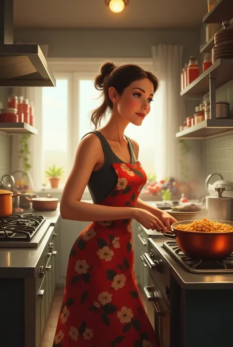 Mom in hot kitchen dress